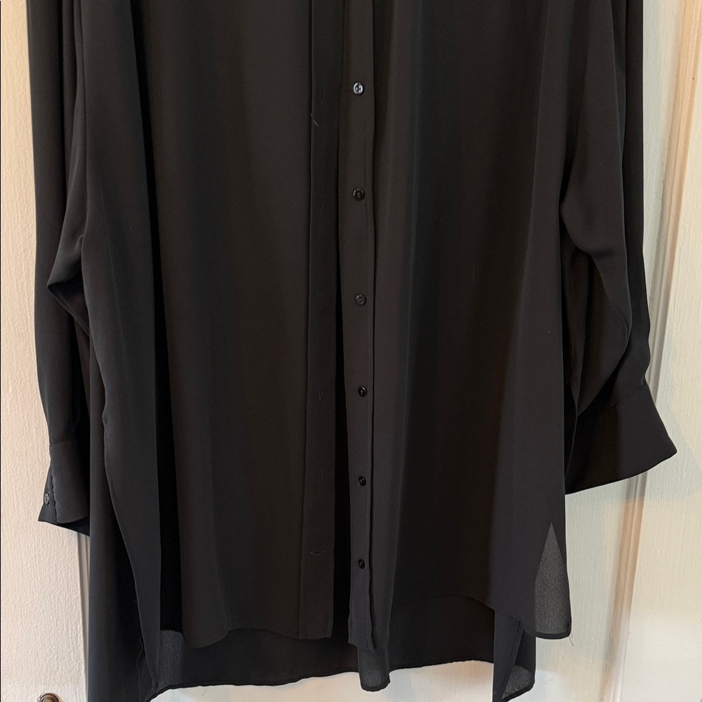 Zara Basic Black Button-Up Blouse with Embellished Collar - Picture 6 of 10